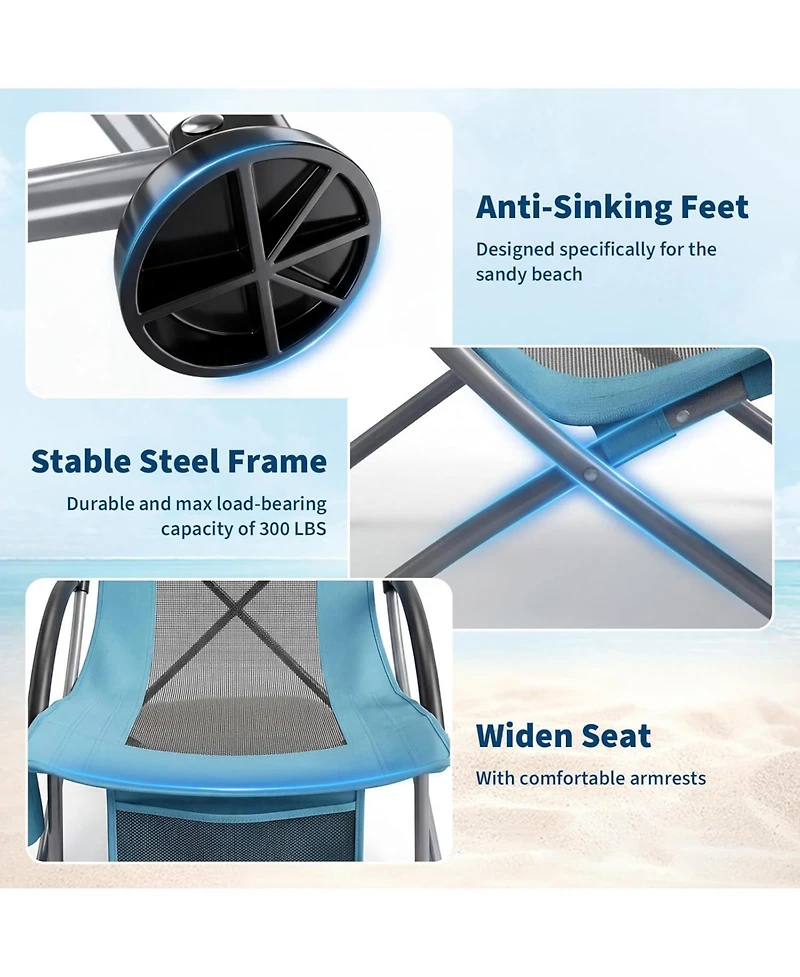 gaomon Folding Portable High Beach Chair with Cup Holder, Storage Pocket and Carry Bag for Camping, Beach, Travel