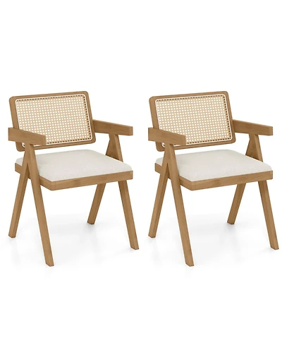 Slickblue Rattan Accent Chairs Set of 2 with Padded Seat and Solid Rubber Wood Frame