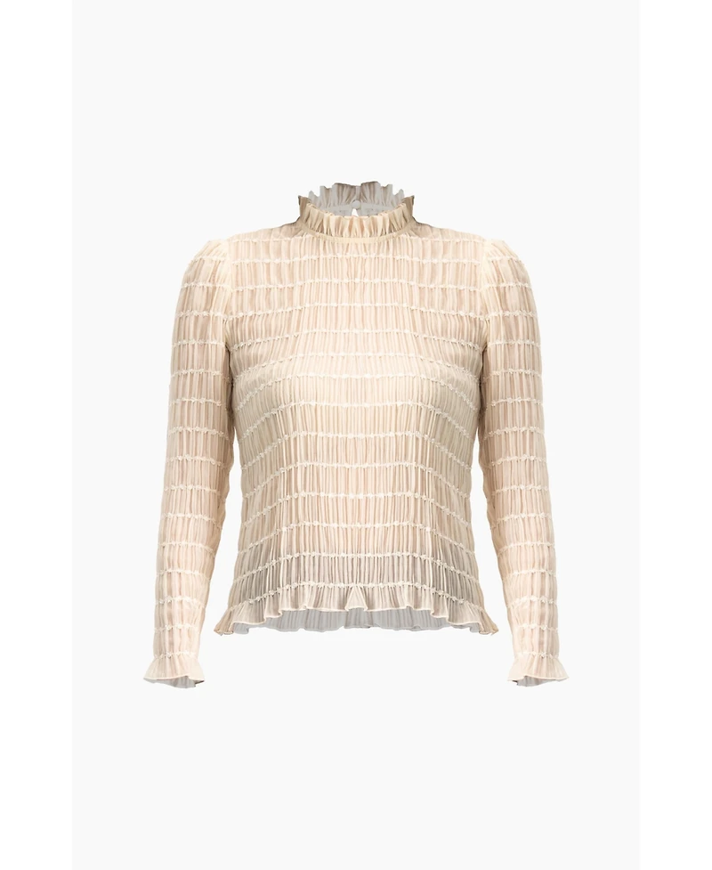 Ivonne Women's Textured Long Sleeve Blouse with High Neck