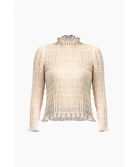 Ivonne Women's Textured Long Sleeve Blouse with High Neck