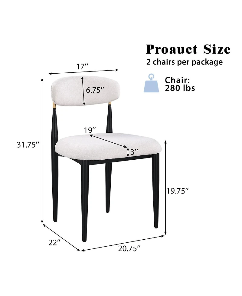 Streamdale Furniture Set of 2 Armless Chenille Dining Chairs