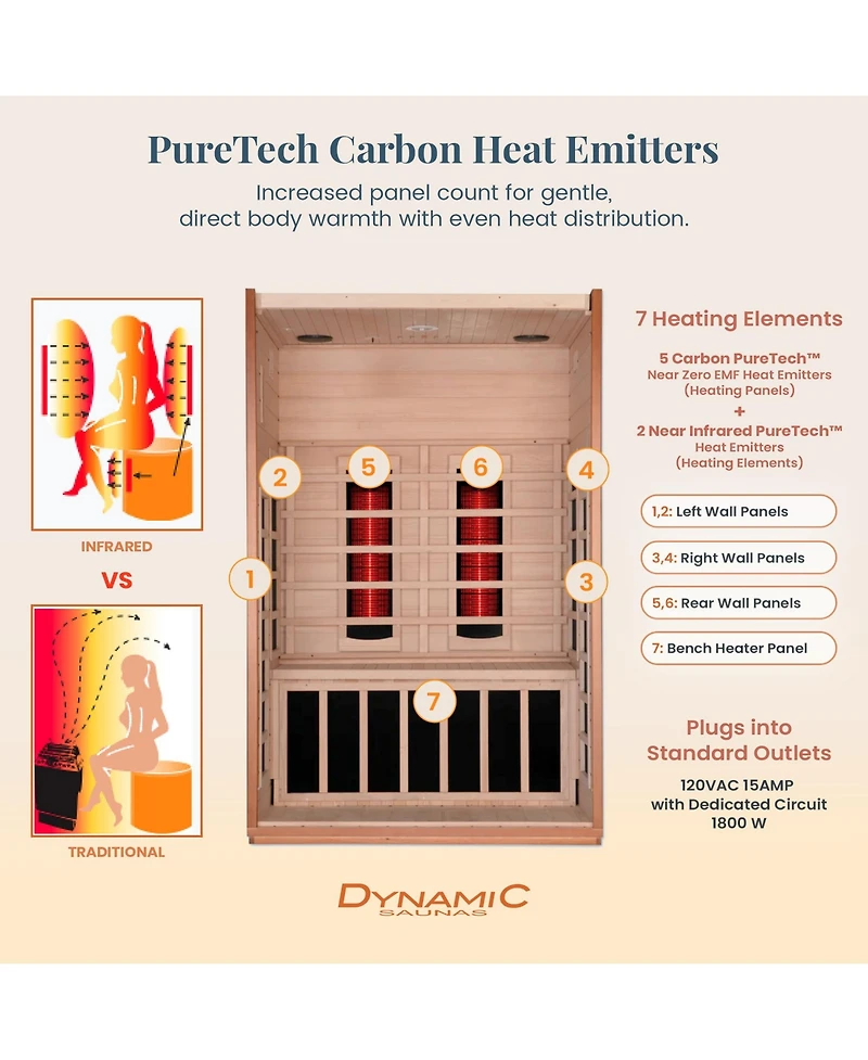 Dynamic Saunas 2-Person Full Spectrum Infrared Sauna Lighting, Speakers, Cordoba