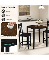 Slickblue 3 Piece Bar Height Dining Set for 2 with Footrest Wooden Frame