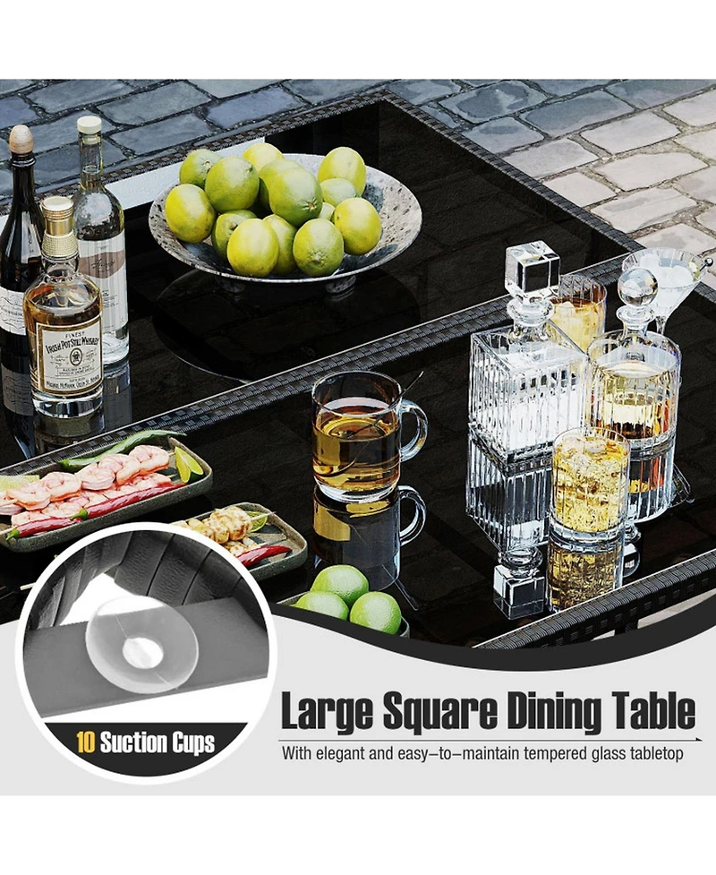 Sugift Patio Dining Set with Tempered Glass Table and Ottoman