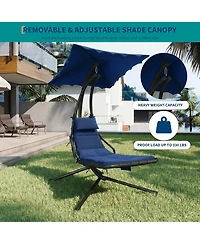 gaomon Hanging Chaise Lounge Swing Chair, Curved Steel Outdoor Hammock Lounger for Patio Pool Garden Backyard Porch