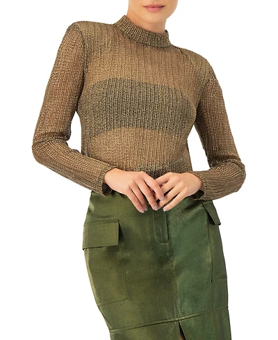 Ivonne Women's Long Sleeve Cropped Blouse with High Neck