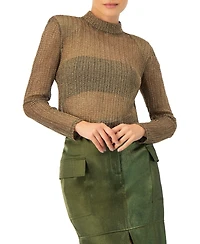 Ivonne Women's Long Sleeve Cropped Blouse with High Neck