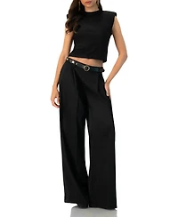 Ivonne Women's Padded-Shoulder Cropped Rhinestone Top