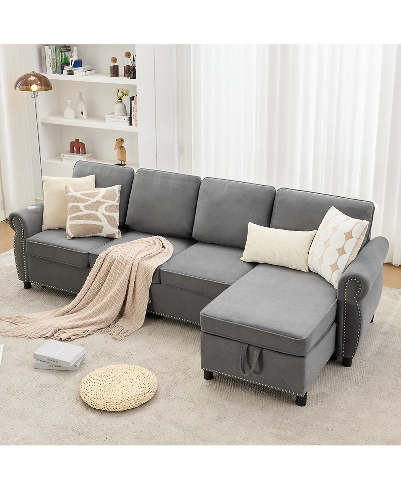 Streamdale Furniture 106.5" Modular L-Shape Sofa Bed with Charging and Storage