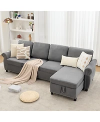 Streamdale Furniture 106.5" Modular L-Shape Sofa Bed with Charging and Storage