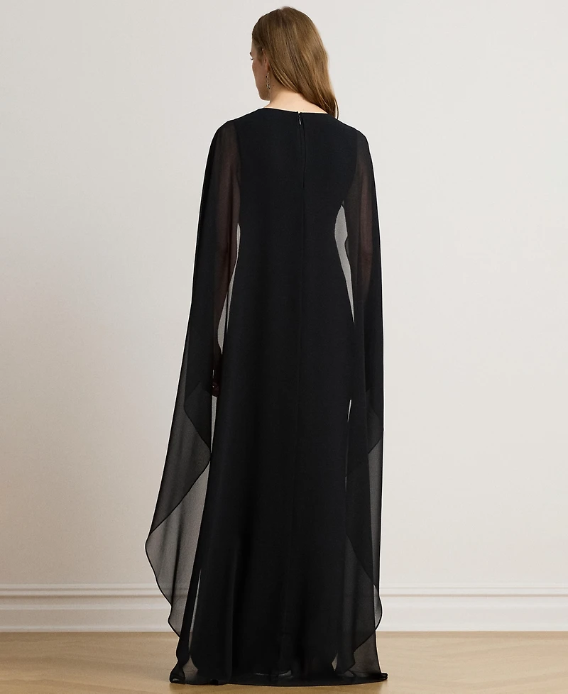 Lauren Ralph Women's Round-Neck Cape-Overlay Georgette Ball Gown