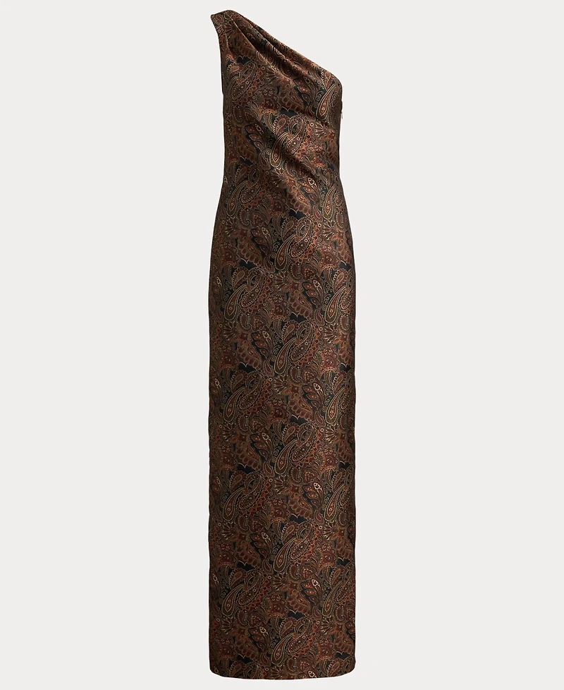 Lauren Ralph Paisley Jacquard One-Shoulder Gown