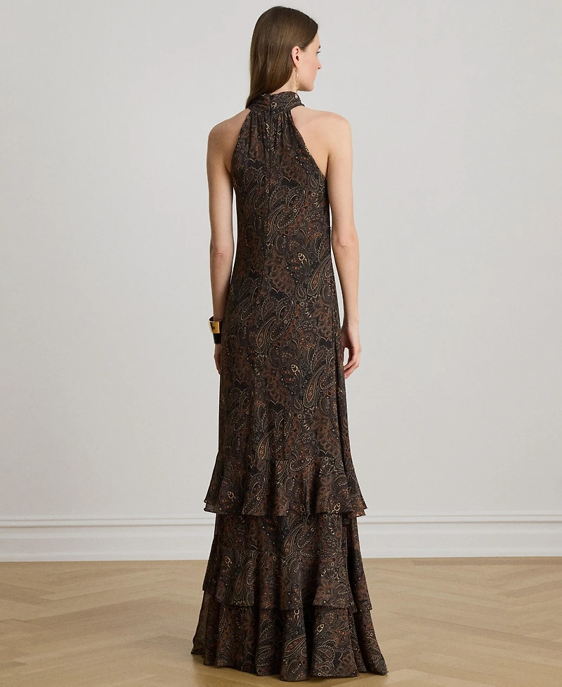 Lauren Ralph Paisley Georgette Tiered Mockneck Gown