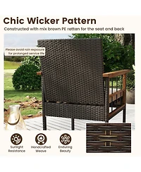 Sugift Wicker Furniture Set with Acacia Wood Tabletop and Armrests for Porch