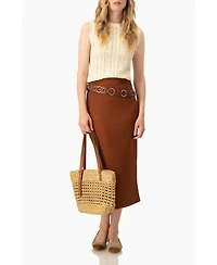 Ivonne Women's Textured Knit Midi Skirt with Back Slit