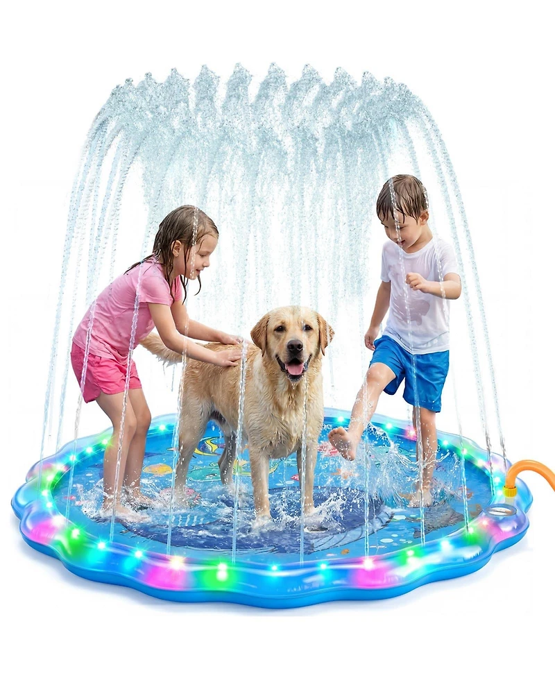 Gnuadz Led Glowing Splash Pad Sprinkler Dogs Outdoor Water Toys Pool Play Mat Yard