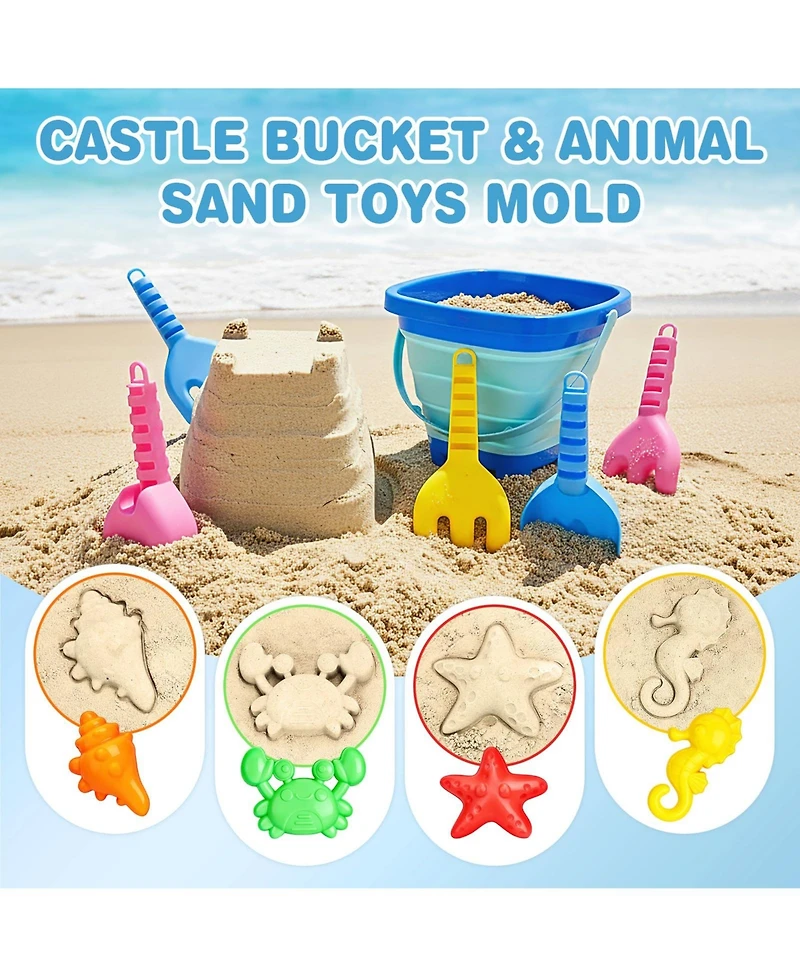 Gnuadz Kids Beach Sand Toys Collapsible Castle Bucket Shovel Mold Set