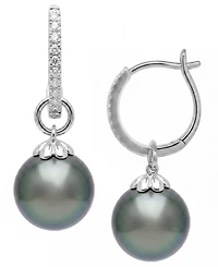 Macy's Cultured Tahitian Pearl (9mm) & Diamond (1/10 ct. t.w.) Drop Earrings in 925 Sterling Silver