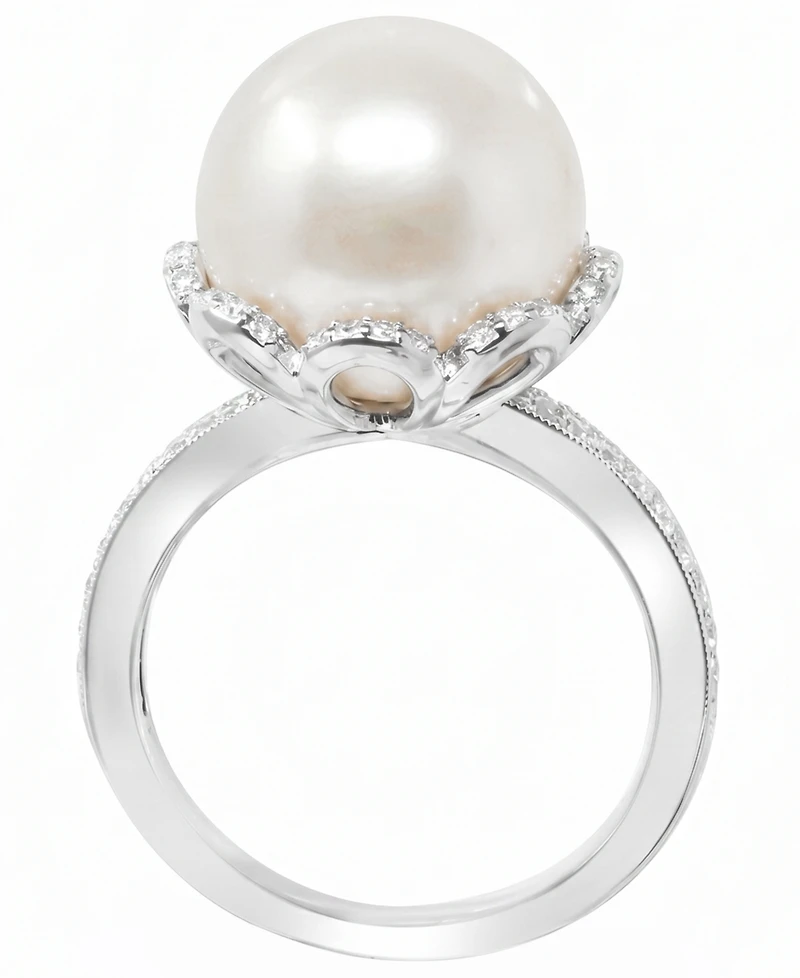Macy's Cultured Freshwater Pearl (11mm) & Diamond (1/4 ct. t.w.) Ring in 925 Sterling Silver
