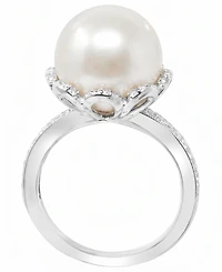 Macy's Cultured Freshwater Pearl (11mm) & Diamond (1/4 ct. t.w.) Ring in 925 Sterling Silver