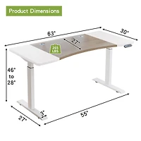 Streamdale Furniture 63x30 inches Dual Motor Curved Electric Standing Desk