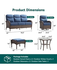 Pocassy Patio Furniture Set with 6in Cushion, All-Weather Wicker Outdoor Conversation Set with Swivel Rocking Chair and 6 Inch Thick Cushions