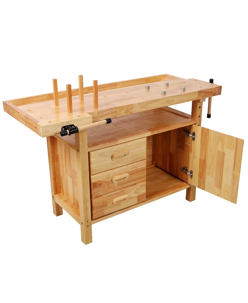 Streamdale Furniture 50 inches Rubberwood Workbench with 3 Drawers, Cabinet, Shelf