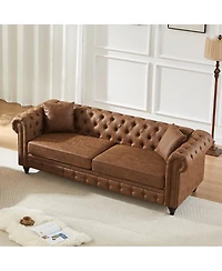 Streamdale Furniture Tech Fabric Chesterfield Sofa with Rolled Arms and Cushions