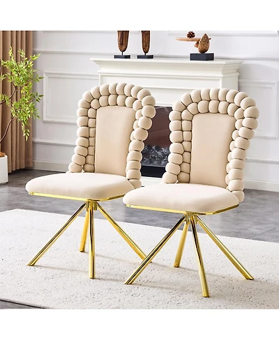 Streamdale Furniture Set of 2 Puffy Bubble Velvet Dining Chairs with Legs