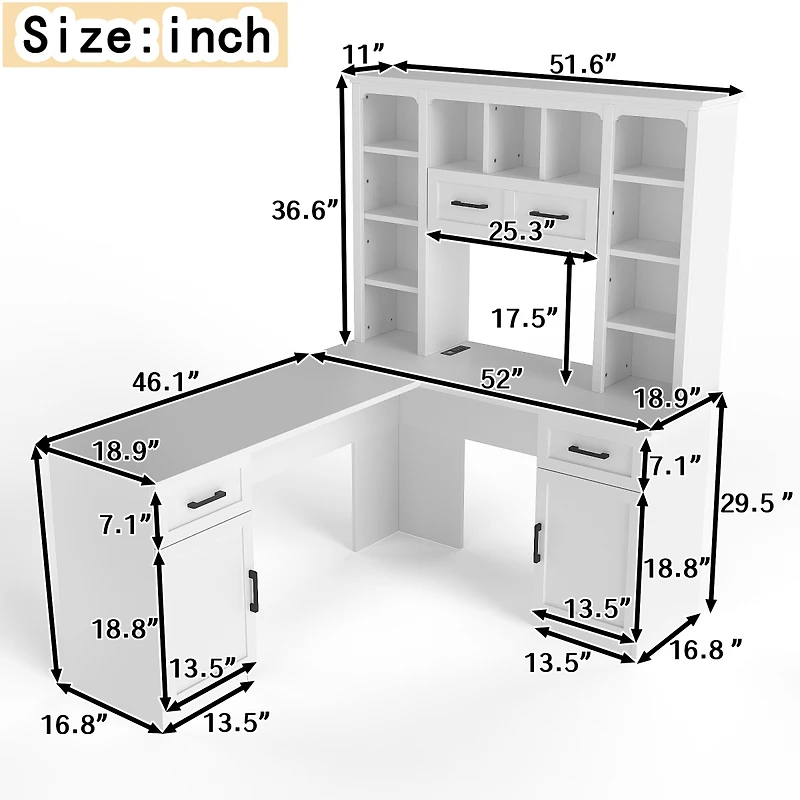 Streamdale Furniture L-Shaped Desk with Storage, Power Outlet