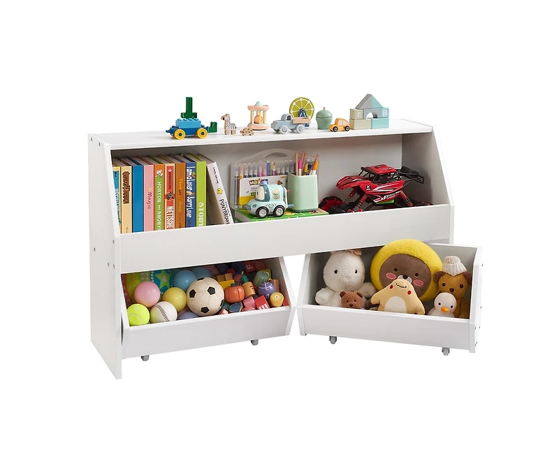 Sugift Toy Storage Organizer Wooden Kids Bookshelf with Storage