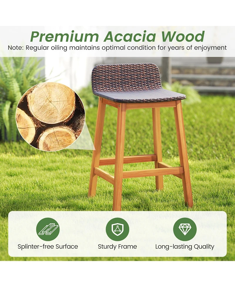 Sugift Set of 2 Solid Acacia Wood Bar Stools with Backrests