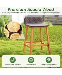 Sugift Set of 2 Solid Acacia Wood Bar Stools with Backrests