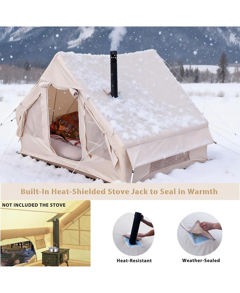 Naturehike Large Inflatable Camping Tent with Stove Jack Instant Waterproof Blow Up Air Glamping Tent with Skylight for Family 4-6 Person 4 Season