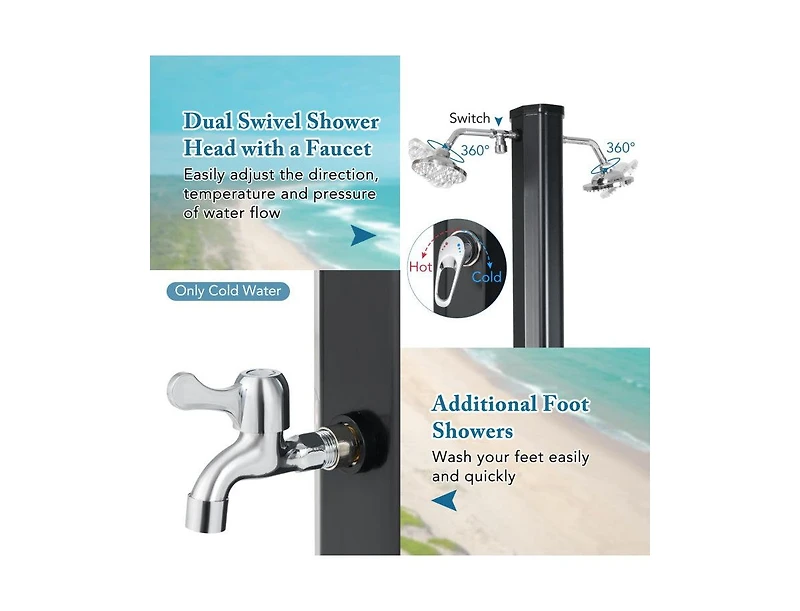 Lucky One 9.3 Gallon Solar Heated Outdoor Shower with Dual Shower Heads