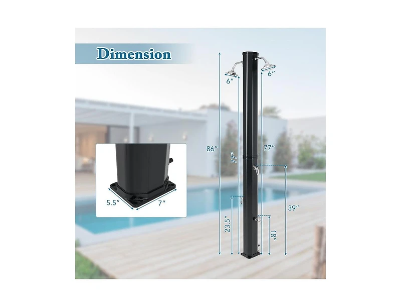 Lucky One 9.3 Gallon Solar Heated Outdoor Shower with Dual Shower Heads