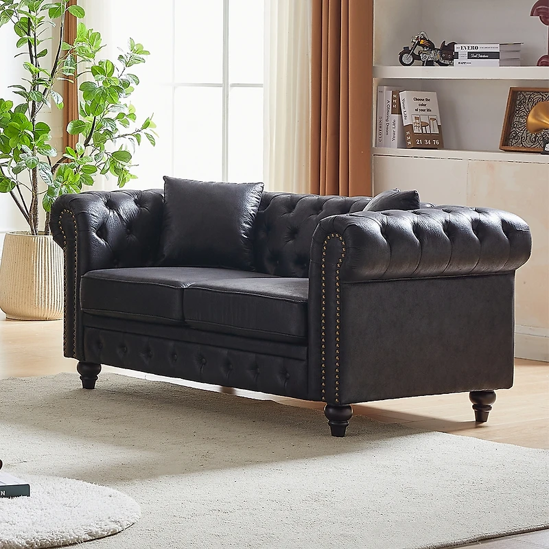 Streamdale Furniture 63.5" Tech Fabric Chesterfield Sofa with Button Tufting and Nail Trim
