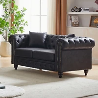 Streamdale Furniture 63.5" Tech Fabric Chesterfield Sofa with Button Tufting and Nail Trim