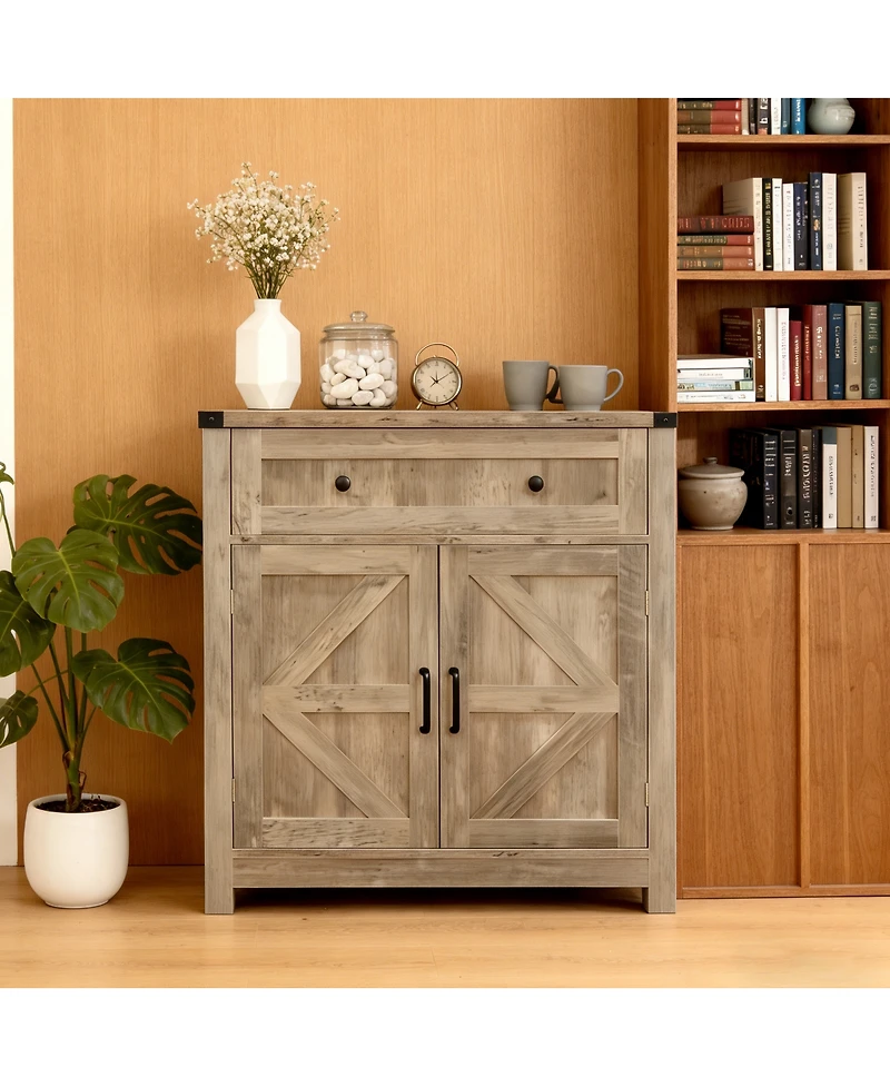 Streamdale Furniture Farmhouse Barn-Door Storage Cabinet/Buffet