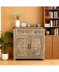 Streamdale Furniture Farmhouse Barn-Door Storage Cabinet/Buffet