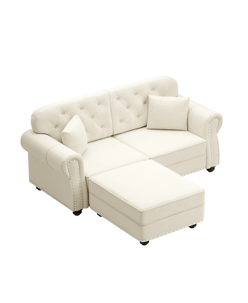Streamdale Furniture Velvet Chesterfield Sofa with Nailhead Trim and 2 Pillows