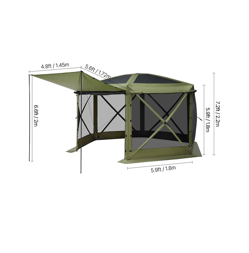 Sugift Pop up Gazebo Screen Tent 12 x 12 ft Large 6-Sided Camping Canopy Tent with Removable Top
