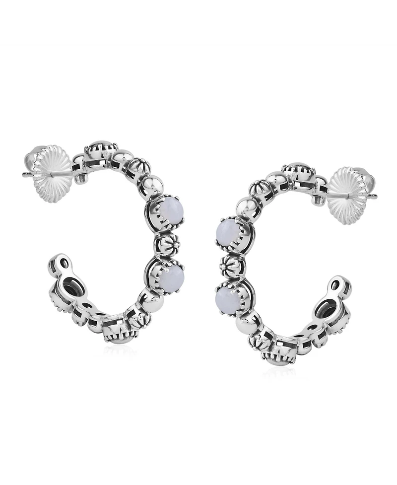 American West Jewelry Sterling Silver Lace Agate 1 Inch Concha Hoop Earrings