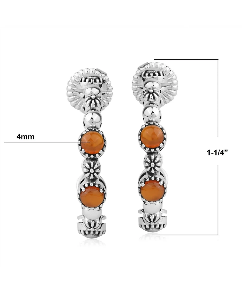 American West Jewelry Sterling Silver Onyx 1 Inch Concha Hoop Earrings