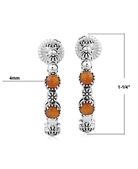 American West Jewelry Sterling Silver Onyx 1 Inch Concha Hoop Earrings