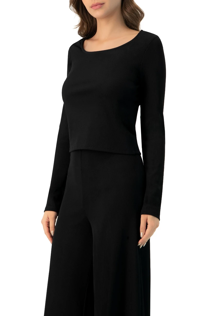 Ivonne Women's Ribbed Long Sleeve Crop Top