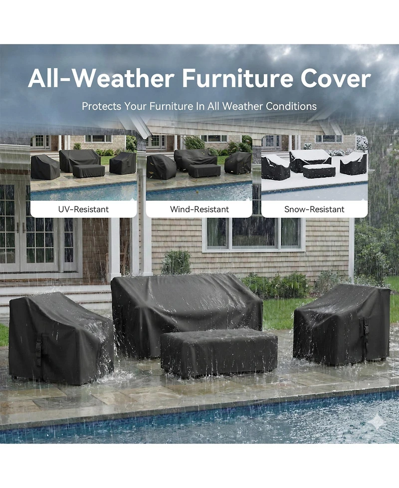 Pocassy Outdoor Furniture Cover Waterproof 4 Piece Patio Furniture Set Cover for Outside Couch, Lawn Chairs, Coffee Table, Windproof with Buckle Strap