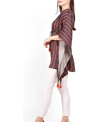Raas Women's Stripe Floral Embroidered Boho Kaftan Top