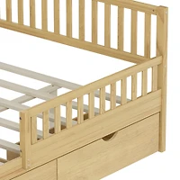 Streamdale Furniture Wood Platform Bed with Guardrails and 2 Drawers