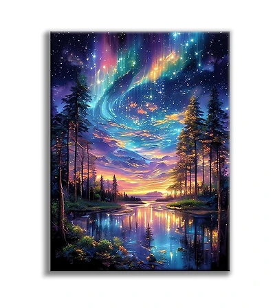Gnuadz Starry Night Cross Stitch Kit Lake Tree Pattern 11CT Stamped Embroidery Beginner Arts Craft